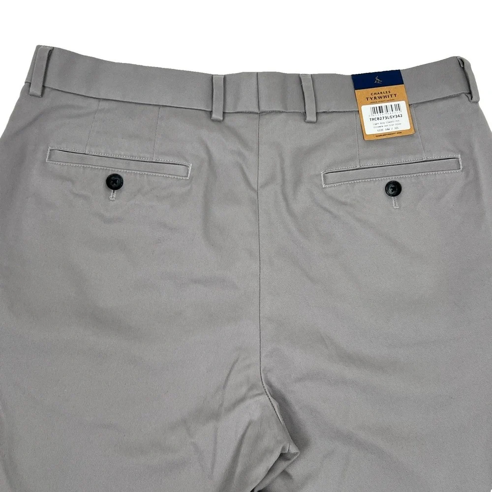 Charles Tyrwhitt Classic Fit Dress Pants 34x32 Light Gray Non-Iron Flat Front